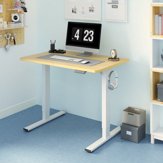 ACTIVESIT 40in x24in Home Office Height Adjustable Standing Desk with Hooks, Ergonomic Electric 2-Stage Stand Up Computer Desk, White and Maple