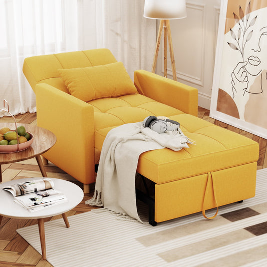 AECOJOY 3-in-1 Sleeper Sofa Chair, Luminous Yellow, Foldable Indoor Lounger, Pull Out Convertible Bed