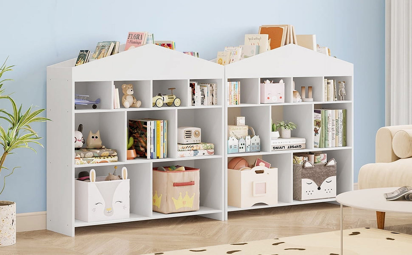 Accreate Toy Storage Organizer 9-Cubby Kids Bookshelf 40.7in Width Bookcase Playhouse Cabinet for Boys Girls