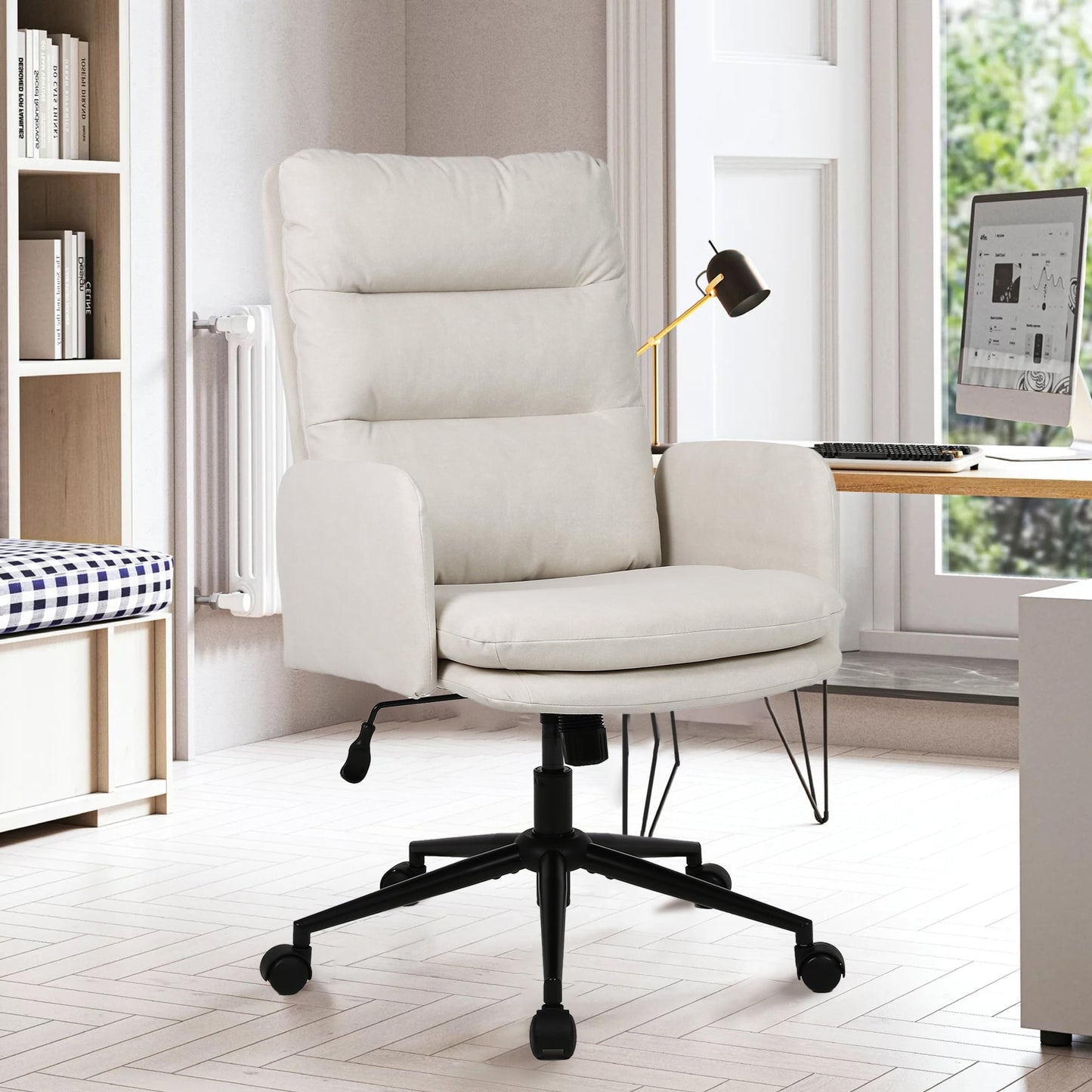 Adjustable Home Office Chair(300lbs), Modern Mid Back Computer Chair Beige