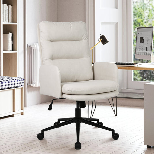 Adjustable Home Office Chair(300lbs), Modern Mid Back Computer Chair Beige