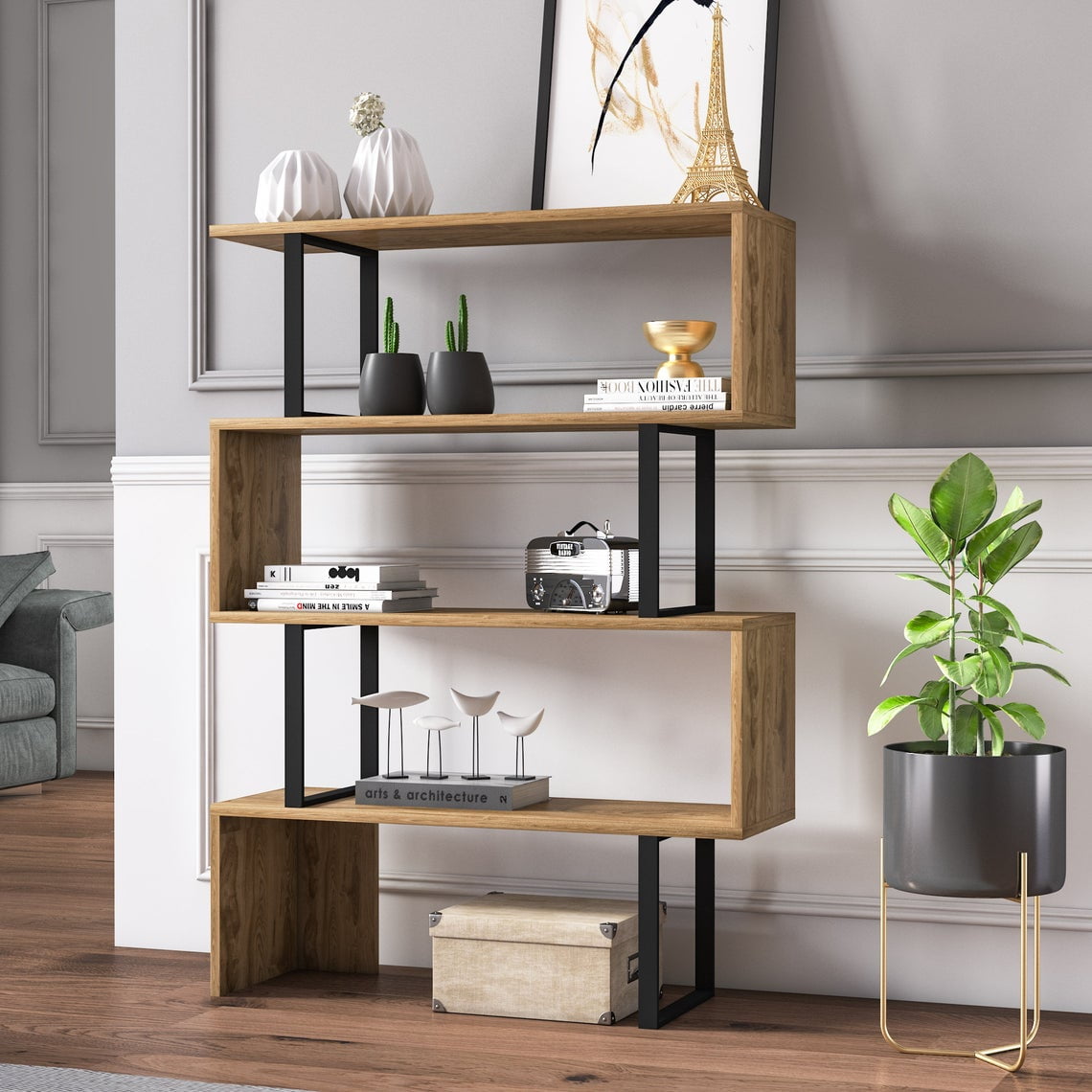 Adriana 49in 4 Shelf Bookcase, Black Oud