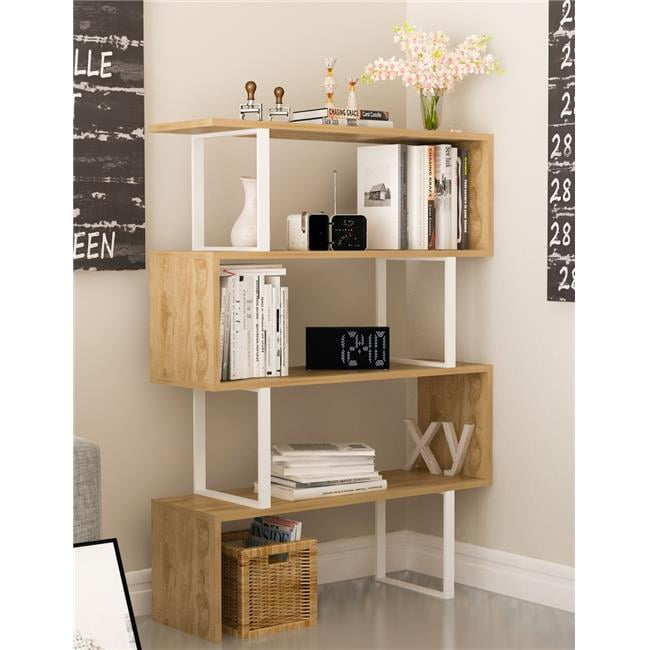 Adriana 49in Geometric Four Shelf Bookcase, Oud White