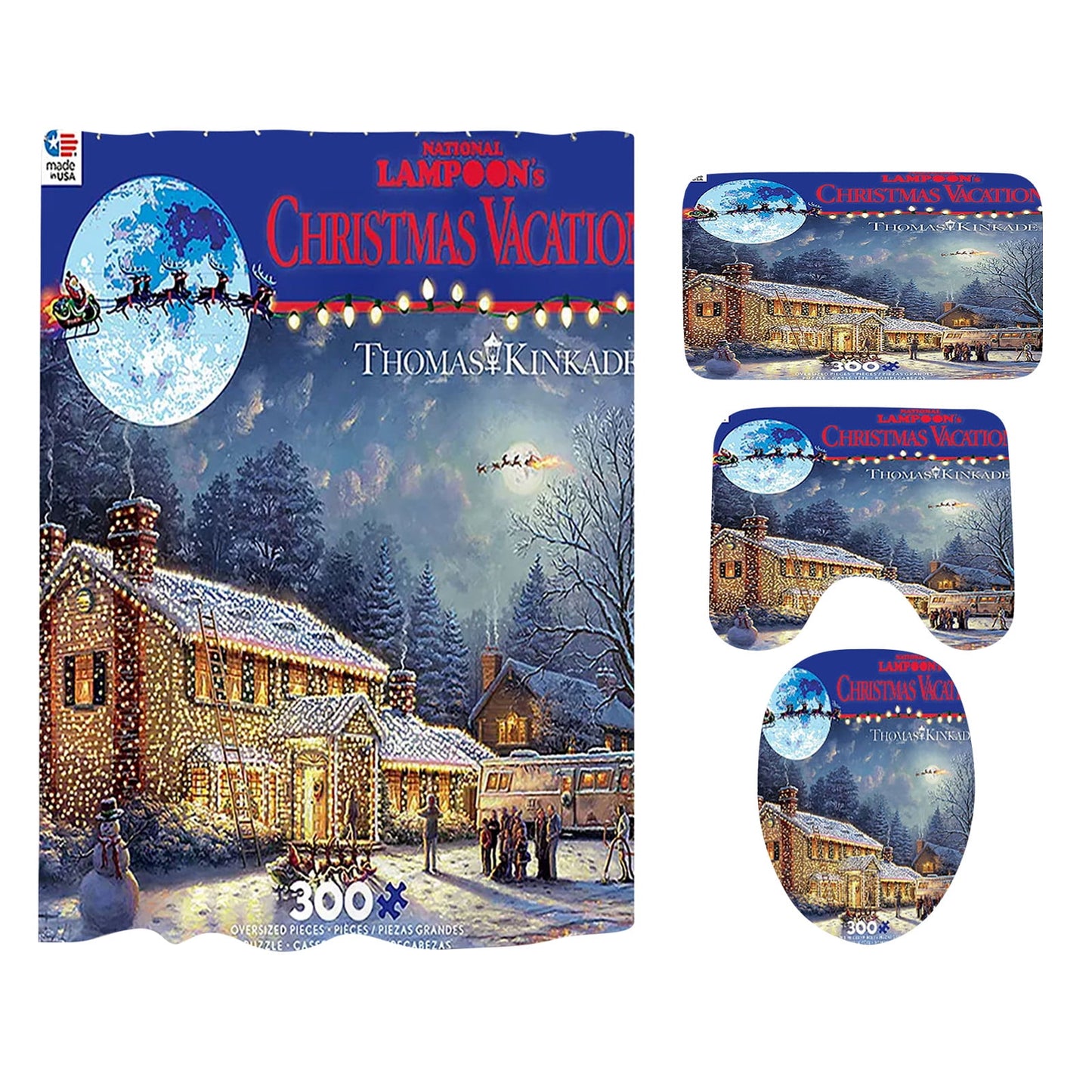 Advent calendar clearance Crazy Christmas Vacation Christmas Shower Curtain Bathroom Anti-slip Carpet Rug Toilet Cover Mat Set(Buy 2 save 10%)