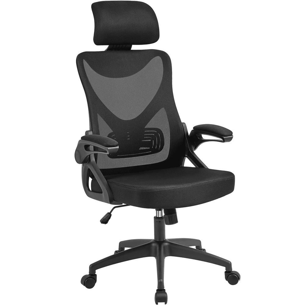 Alden Design High Back Ergonomic Mesh Office Chair with Adjustable Padded Headrest, Black