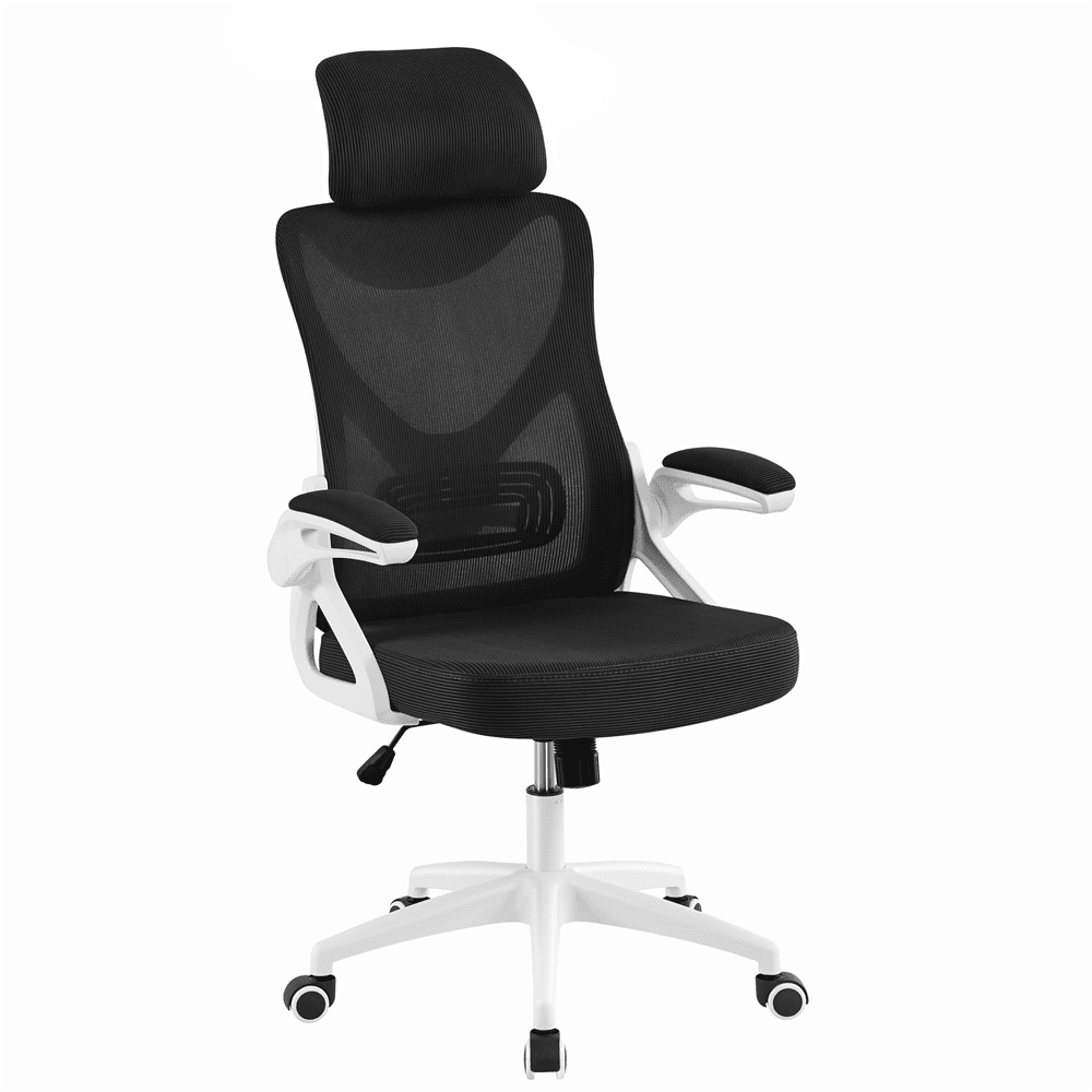 Alden Design High Back Ergonomic Mesh Office Chair with Adjustable Padded Headrest, White/Black