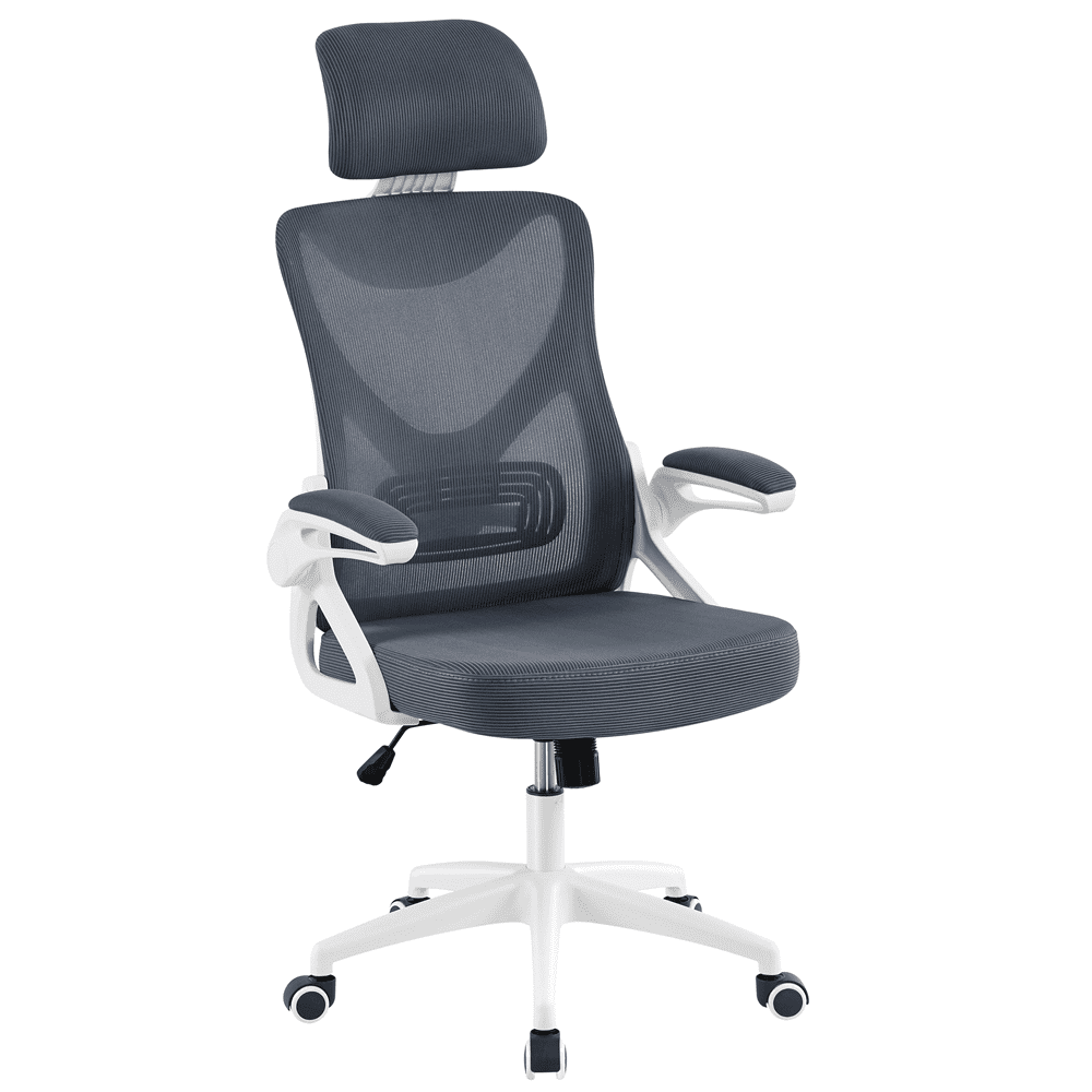 Alden Design High Back Ergonomic Mesh Office Chair with Adjustable Padded Headrest, White/Gray