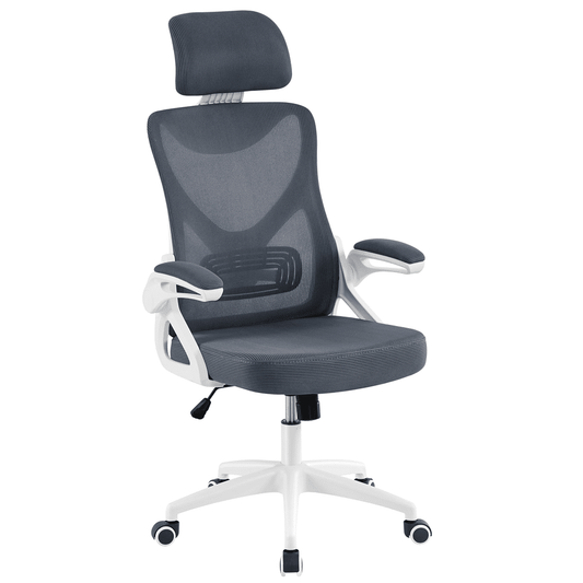 Alden Design High Back Ergonomic Mesh Office Chair with Adjustable Padded Headrest, White/Gray