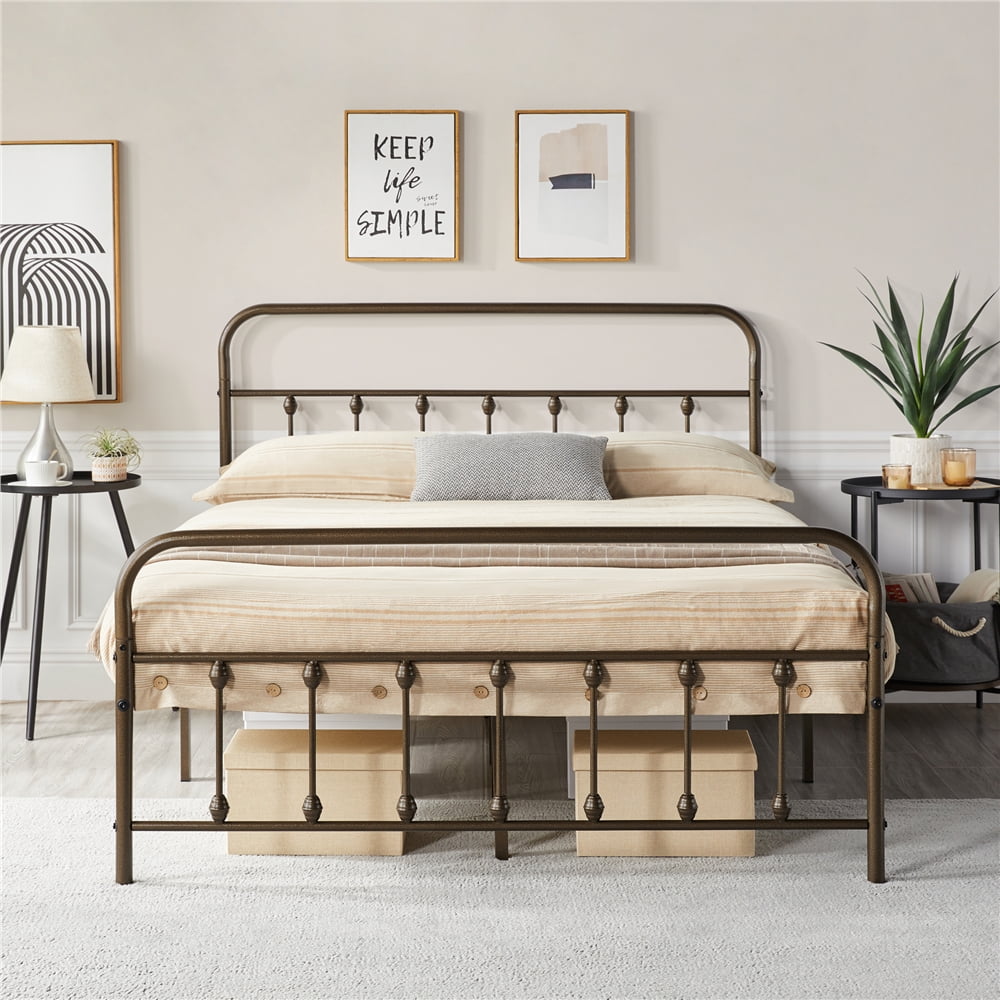 Alden Design Metal Platform Full Bed with High Headboard, Bronze