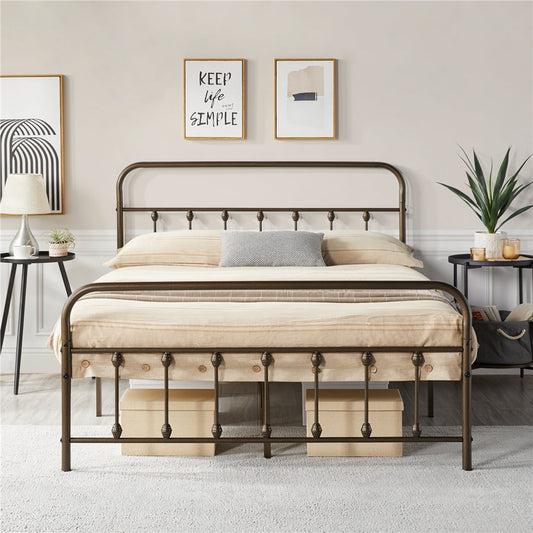 Alden Design Metal Platform Full Bed with High Headboard, Bronze