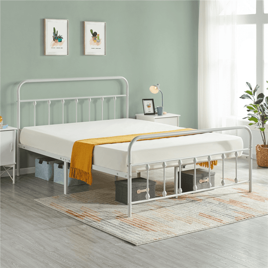 Alden Design Metal Platform Full Bed with High Headboard, White
