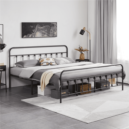 Alden Design Metal Platform King Bed with High Headboard, Black