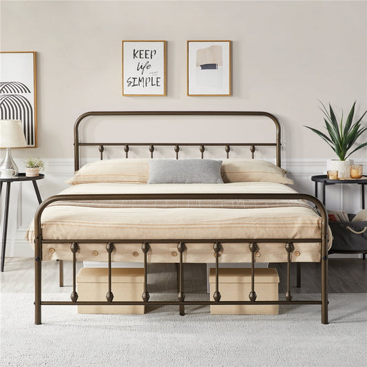 Alden Design Metal Platform Queen Bed with High Headboard, Bronze