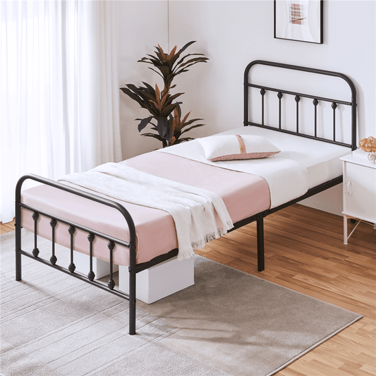 Alden Design Metal Platform Twin XL Bed with High Headboard, Black