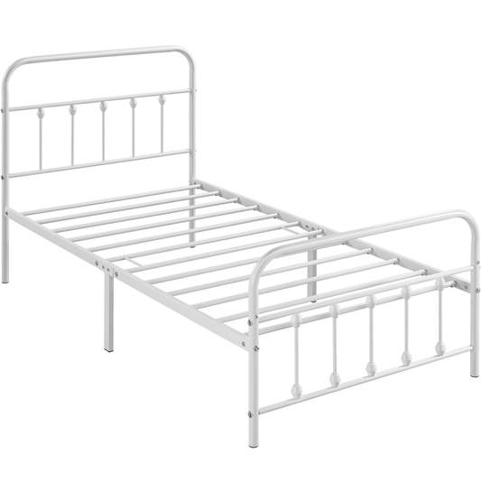 Alden Design Metal Platform Twin XL Bed with High Headboard, White