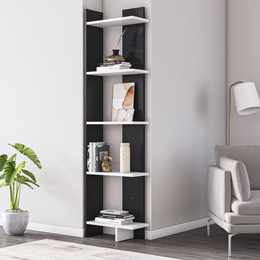 Alice 67in 5-Shelf Corner Bookcase, Black