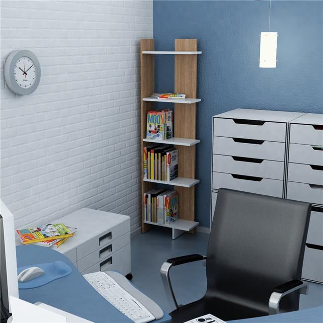Alice 67in 5-Shelf Corner Bookcase White