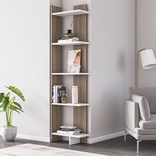 Alice 67in Corner 5-Shelves Bookcase , Cordoba White