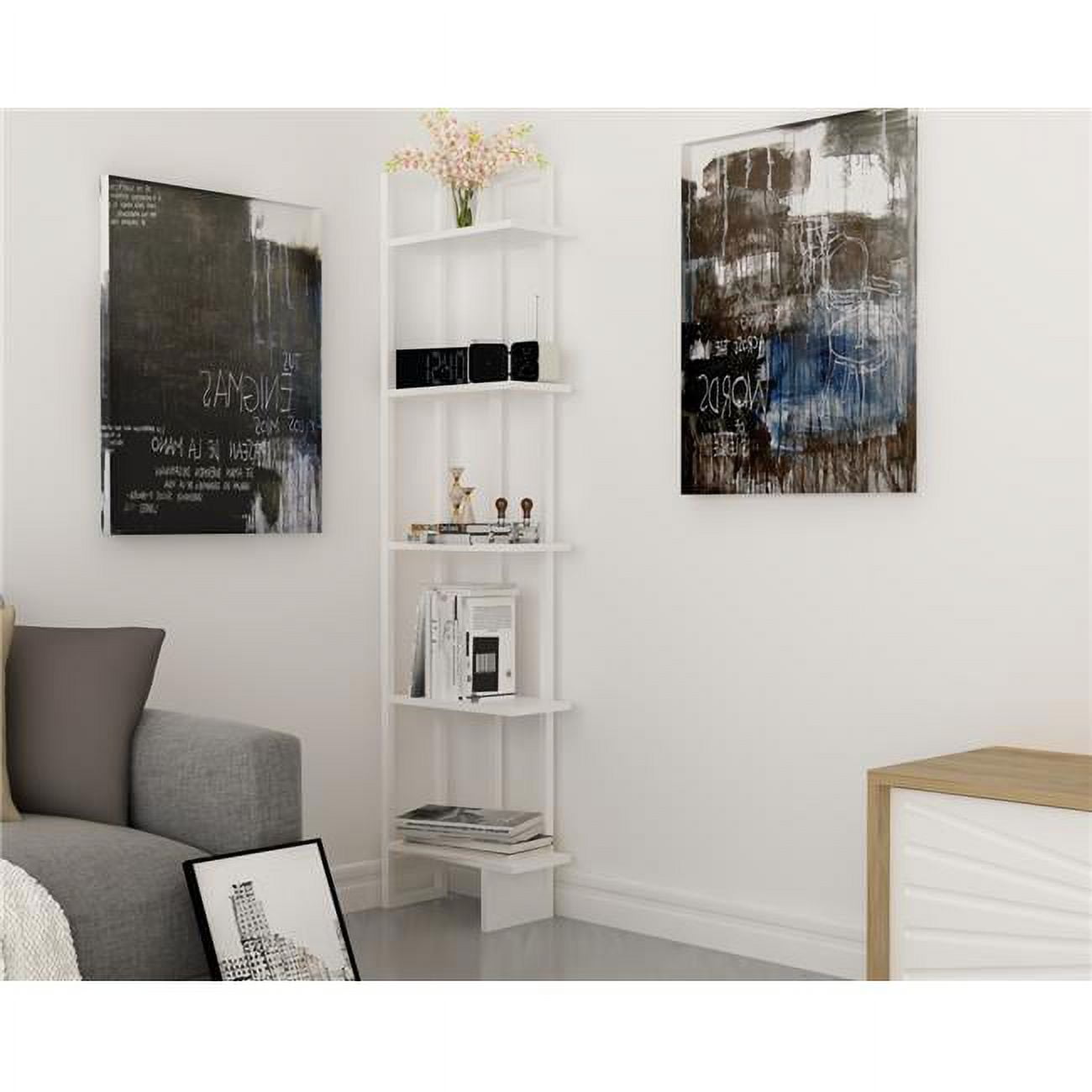 Alice 71in 5 Shelf Corner Bookcase, White