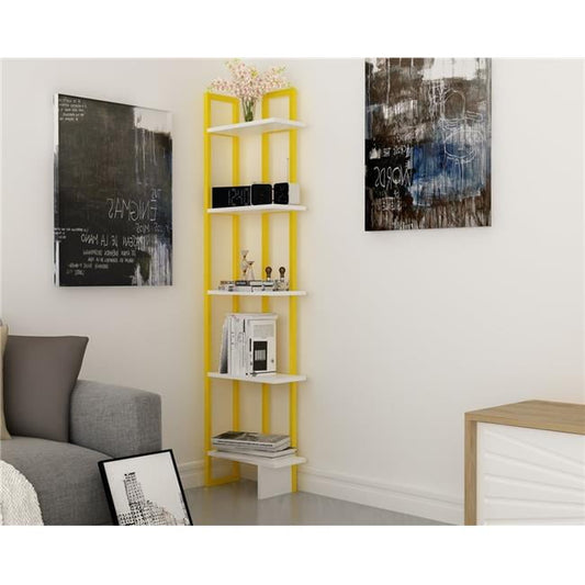 Alice 71in 5-Shelf Corner Bookcase, Yellow