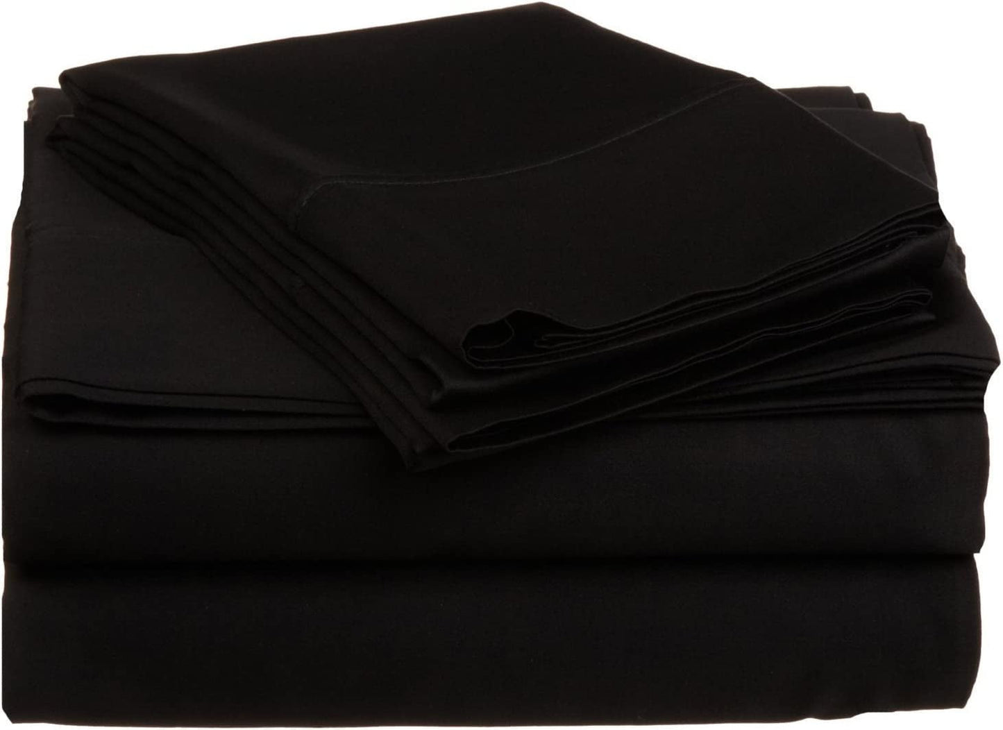 Alive Pixels Sheet Set Black Solid 100 Percent Pure Cotton Super Soft 4-Piece Sheet Set with 12in Inch Pocket Sheet Set 450TC (Twin, Black)