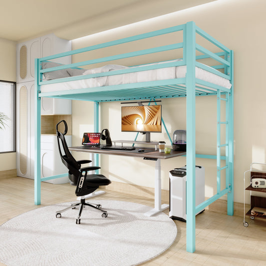 Allewie Loft-Style, Twin Size Bed, Apple Green, Heavy-Duty Metal with Guardrail & Removable Stairs