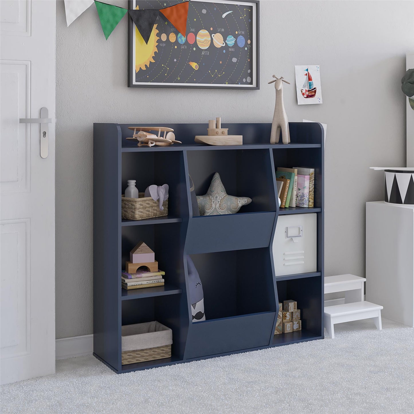 Ameriwood Home Charli Kids Large Toy Storage Bookcase, Navy