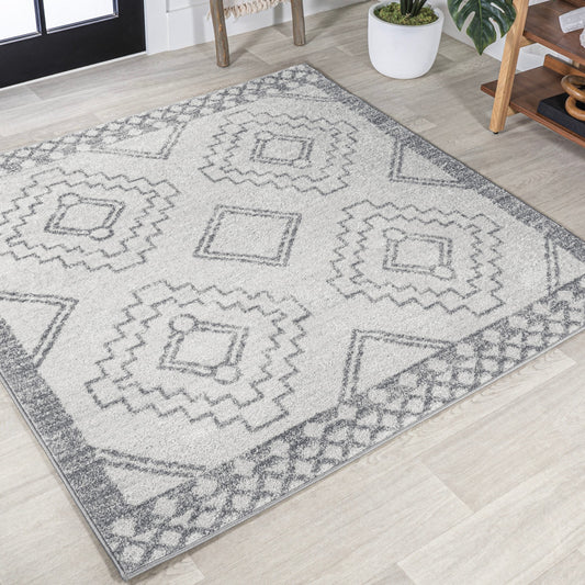 Amir Moroccan Beni Souk Cream/Gray 4' Square Area Rug
