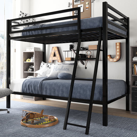 Amolife Twin-Over-Twin Bunk Beds with Heavy Duty Metal Frame and Ladder, Matte Black