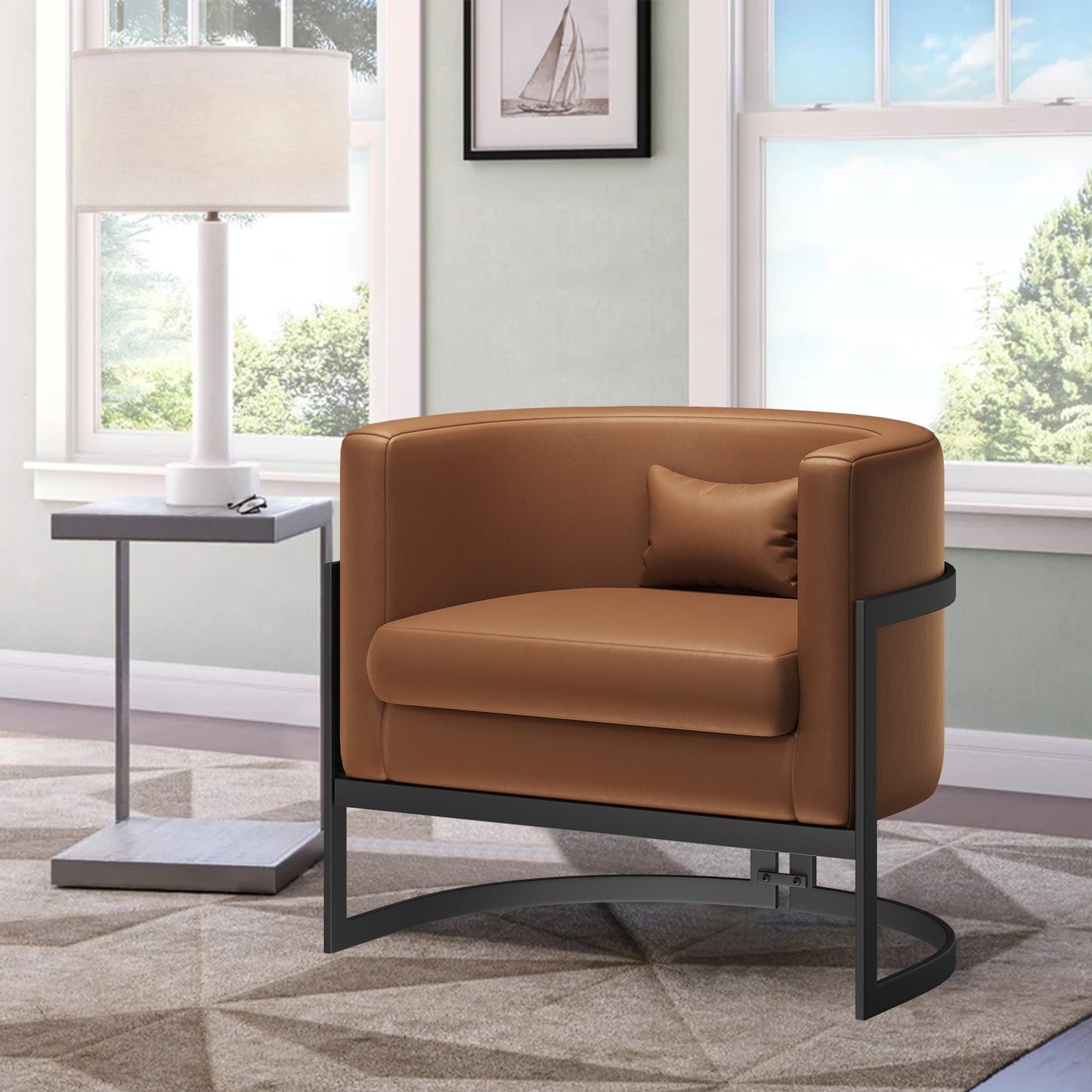 Apeaka Velvet Barrel Living Room Accent Chair, Modern Mid Century Arm Lounge Chairs Single Sofa Tub Bucket Club Chair for Bedroom