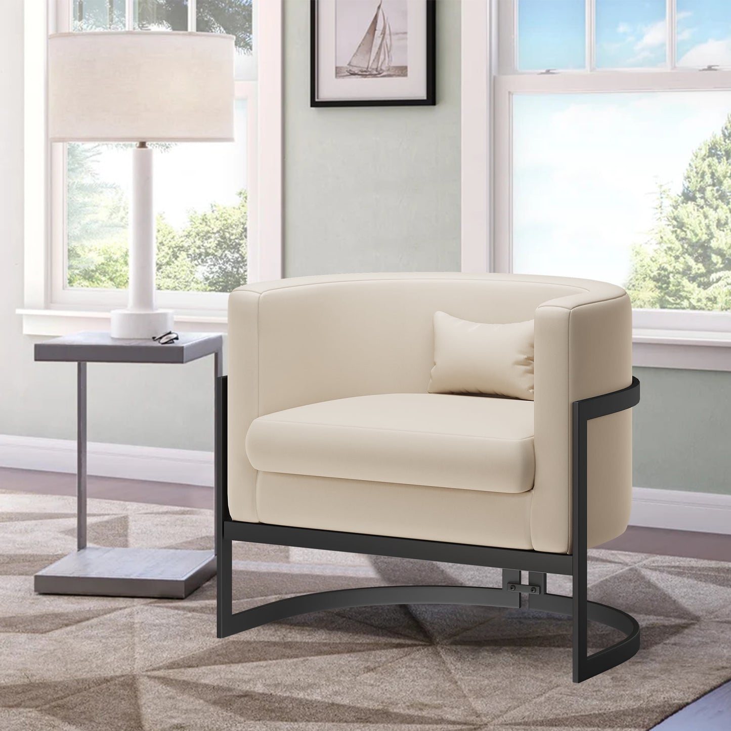 Apeaka Velvet Barrel Living Room Accent Chair, Modern Mid Century Arm Lounge Chairs Single Sofa Tub Bucket Club Chair for Bedroom