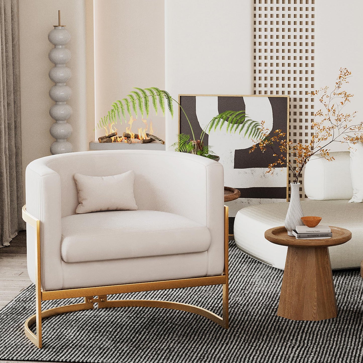 Apeaka Velvet Barrel Living Room Accent Chair, Modern Mid Century Arm Lounge Chairs Single Sofa Tub Bucket Club Chair for Bedroom