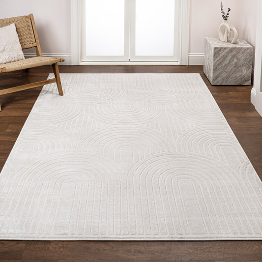 Ariana MidCentury Art Deco Striped Arches Two-Tone High-Low White/Cream 8 ft. x 10 ft. Area Rug