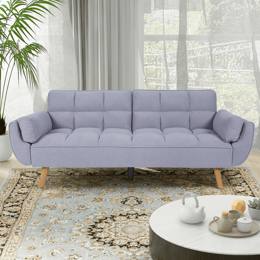 Aukfa 75in Flared Arm Futon Convertible Sofa Bed, Curved Sleeper Sofa for Home Office, Corduroy, Gray