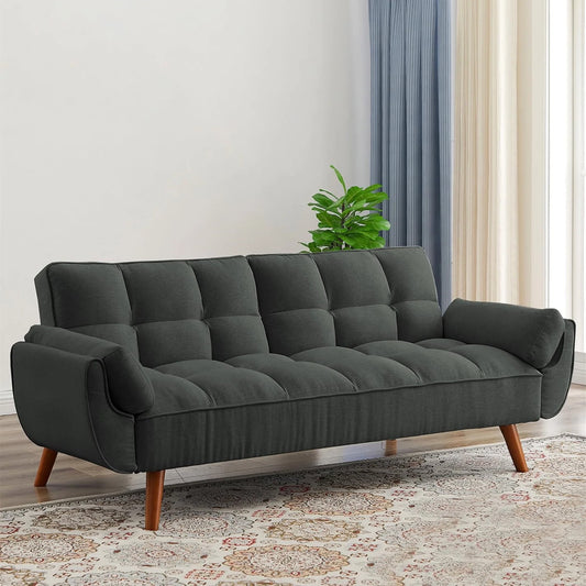 Aukfa 75in Flared Arm Futon Convertible Sofa Bed, Curved Sleeper Sofa for Home Office, Dark Gray
