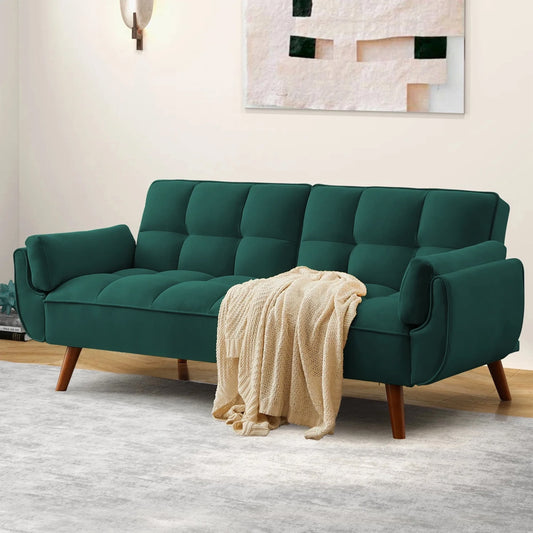 Aukfa 75in Flared Arm Futon Convertible Sofa Bed, Curved Sleeper Sofa for Home Office, Green
