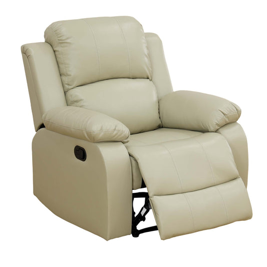 Aukfa Leather Recliner Chair, 38in Overstuffed Armchair Living Room Home Theater Lounge Seat, Beige