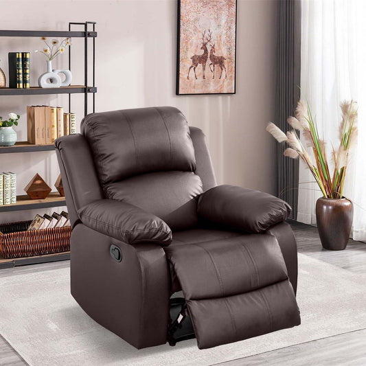 Aukfa Leather Recliner Chair, 38in Overstuffed Armchair Living Room Read Chair for Adults, Brown