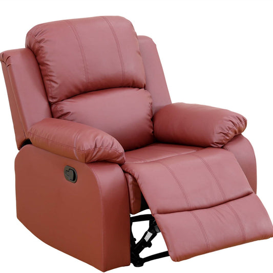 Aukfa Leather Recliner Chair, 38in Overstuffed Armchair Living Room Home Theater Lounge Seat, Red
