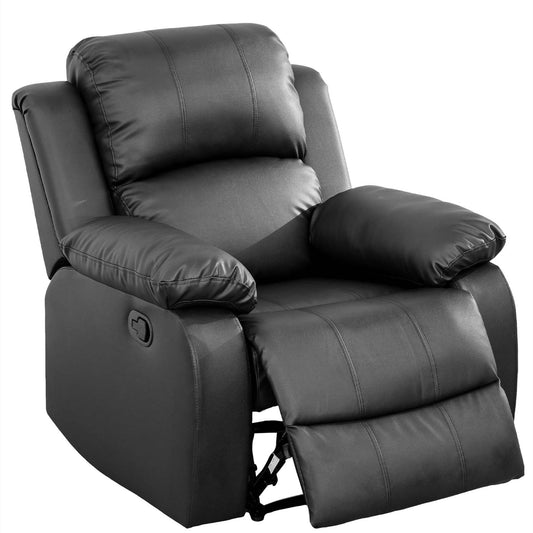 Aukfa Leather Recliner Chair, 38in Overstuffed Armchair Living Room Read Chair for Adults, Black