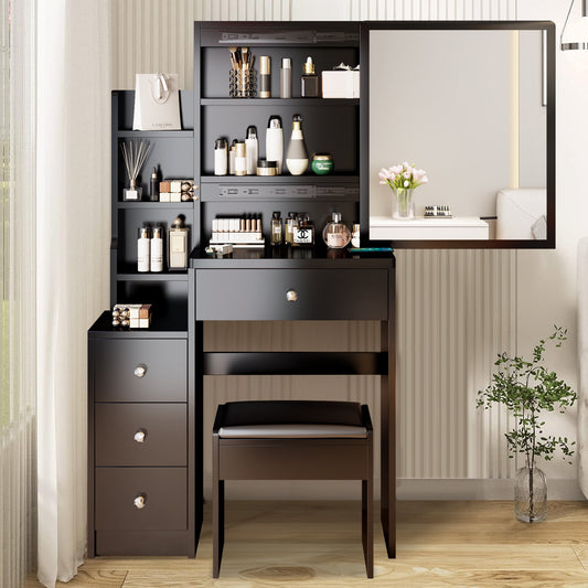 Aukfa Makeup Vanity Set Dressing Vanity Table with Mirror for Girls - Black