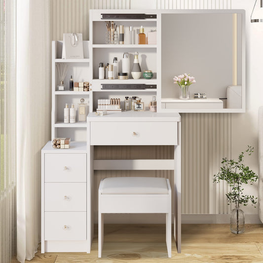 Aukfa Makeup Vanity Set Dressing Vanity Table with Mirror for Girls - White