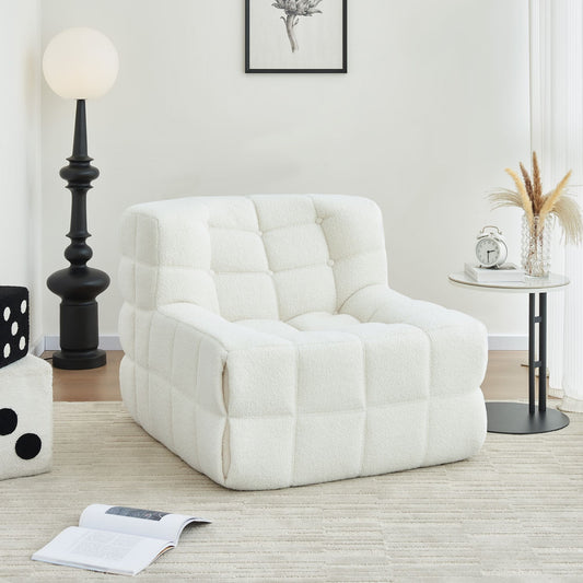 Aukfa Sofa Chair, Beanbag Pure Sponge Sofa, Sherpa Comfy Lounge Chair, No Assembly Required, White