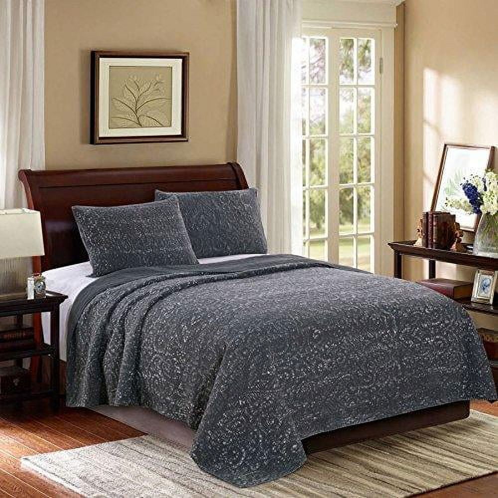 Kasentex 3-Piece Stone Washed Quilt Set Soft Cotton Reversible Bedspread Coverlet Set Navy King