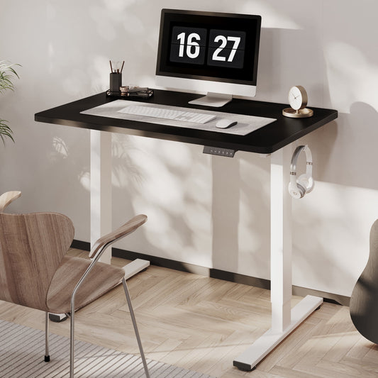 ACTIVESIT 40in x24in Home Office Height Adjustable Standing Desk with Hooks, Ergonomic Electric 2-Stage Stand Up Computer Desk, White and Black