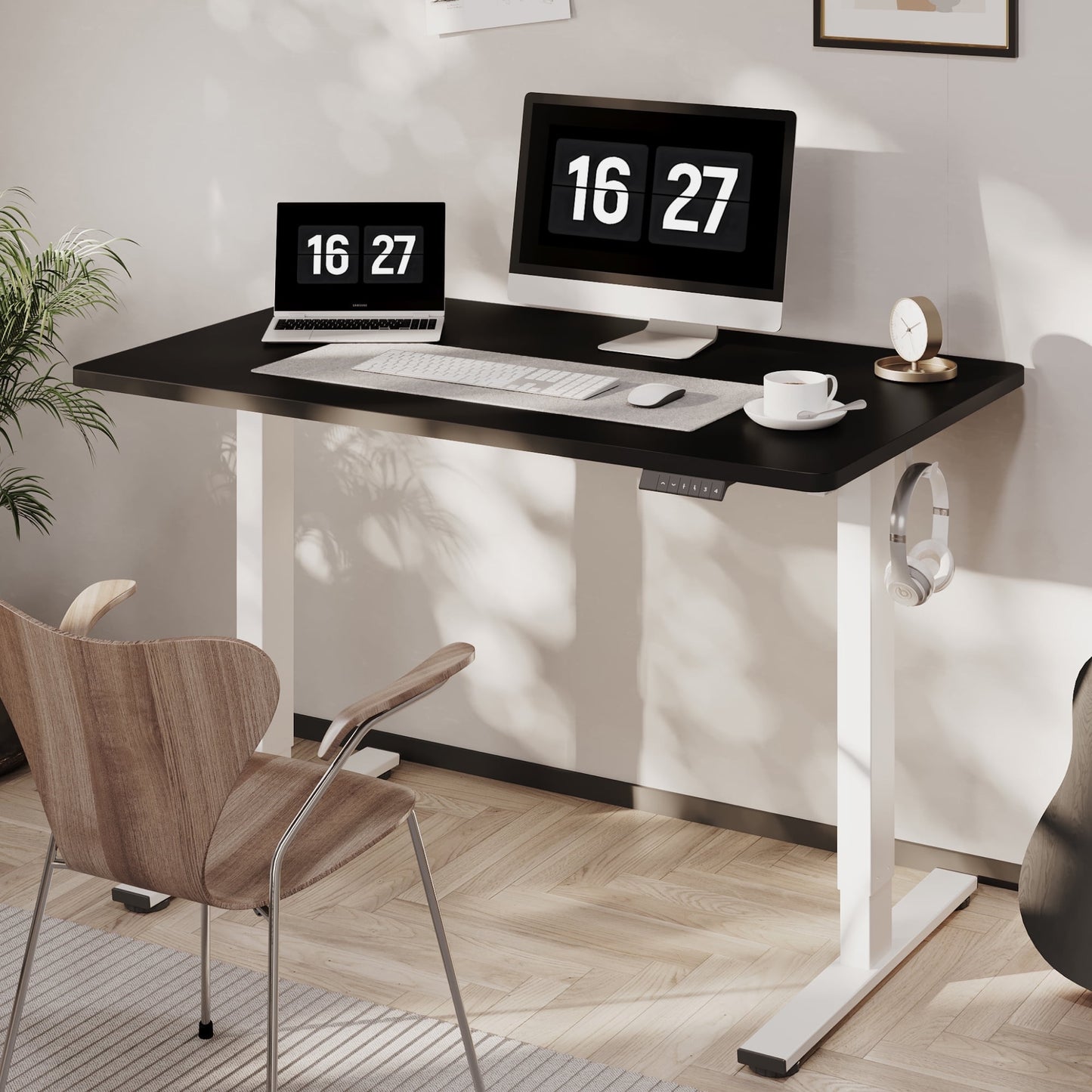 ACTIVESIT 40in x24in Home Office Height Adjustable Standing Desk with Hooks, Ergonomic Electric 2-Stage Stand Up Computer Desk, White and Black