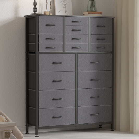GIKPAL Dressers for Bedroom, 18 Drawer Dresser Chest of Drawers Furniture Dresser Tall Dressers Storage Fabric Drawers for Living Room Office, Gray