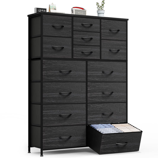 GIKPAL Dressers for Bedroom, 15 Drawers Dresser Black Dresser Fabric Chest of Drawers Tall Dressers Storage Organizer for Closet, Living Room