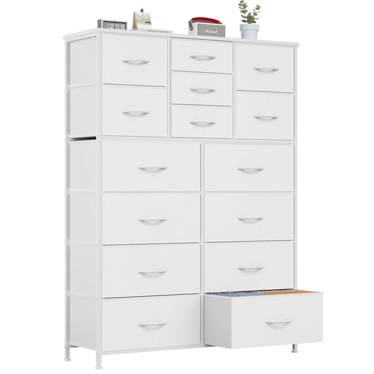 GIKPAL Dressers for Bedroom, 15 Drawers Dresser White Dresser Fabric Chest of Drawers Tall Dressers Storage Organizer for Closet, Living Room