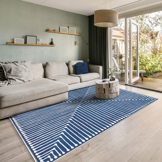 GLN Rugs Assos - Machine Washable Area Rug - 4'x6' Turkish Modern Rug Blue